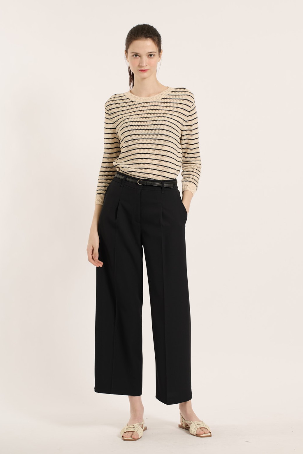 BCBG - 롱/미디팬츠 - [25SM] 벨트세트 와이드 슬렉스 - BLACK B5B3P30799