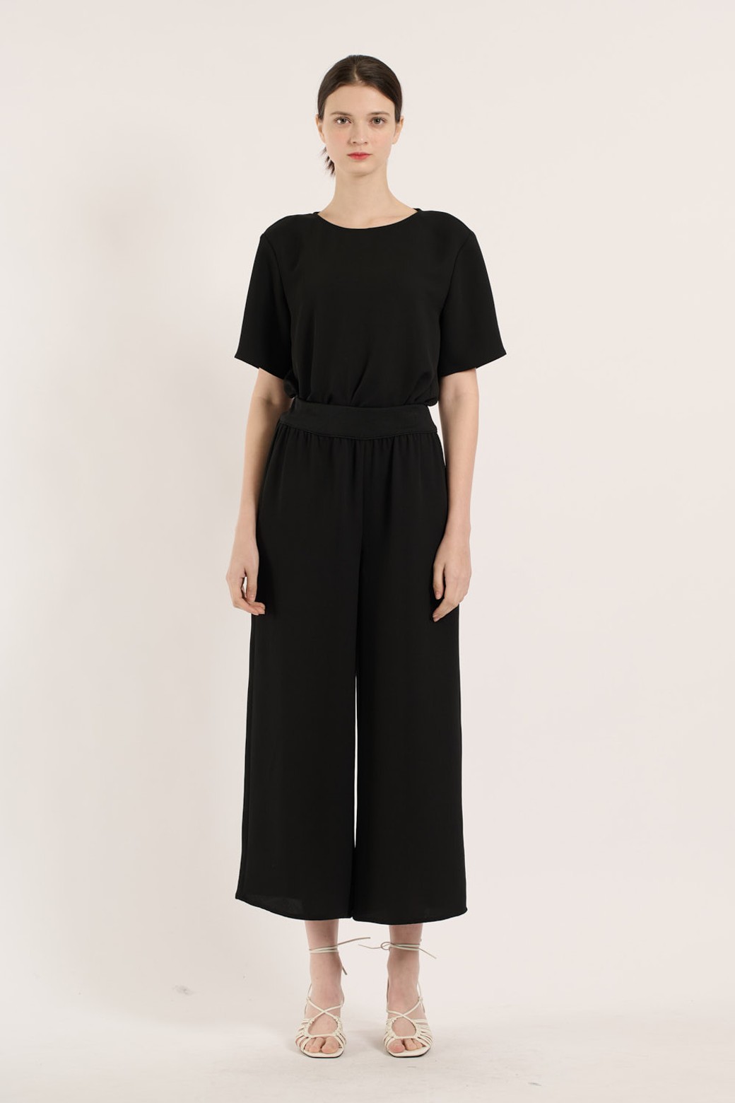 BCBG - 롱/미디팬츠 - [25SU] 와이드 시보리 팬츠 - BLACK B5B4P38699