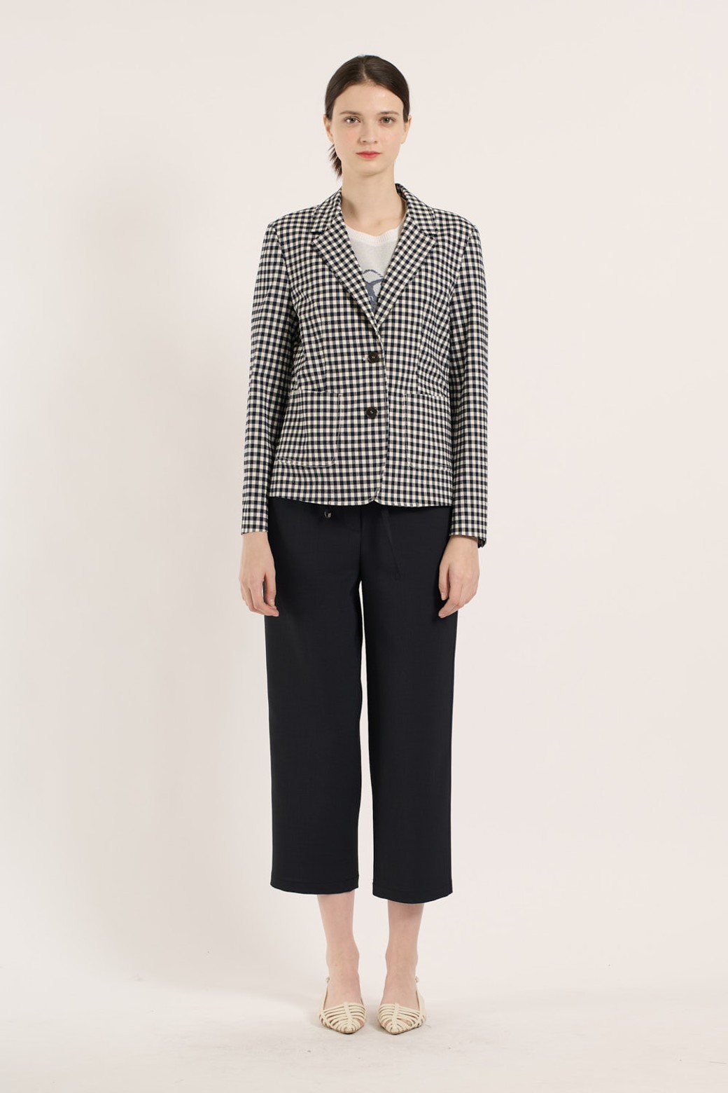 BCBG - 자켓 - [25SM] 체크 싱글 자켓 - DARK NAVY B5B4J13156