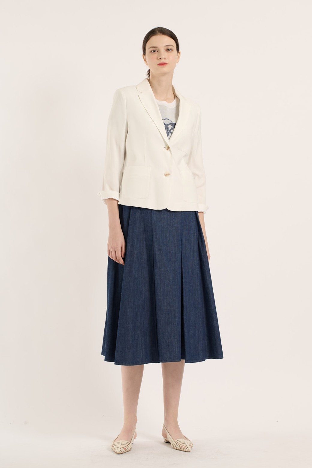 BCBG - 자켓 - [25SM] 린넨 크롭 자켓 - WHITE B5B4J12010
