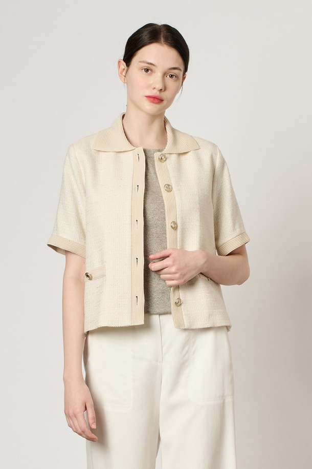 BCBG - 자켓 - [24SU]트위드 카라 자켓 - Light Beige B4M4J12171