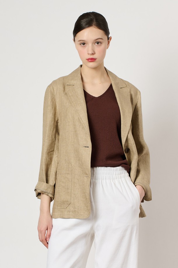 BCBG - 자켓 - [24SU]린넨 버튼 자켓 - M Beige B4M4J12572