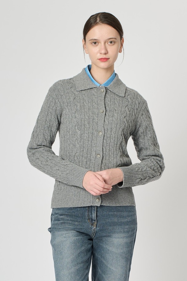 BCBG - 가디건 - [24WT]케이블 카라 니트 가디건 - MULTI M GRAY B4W9K18297