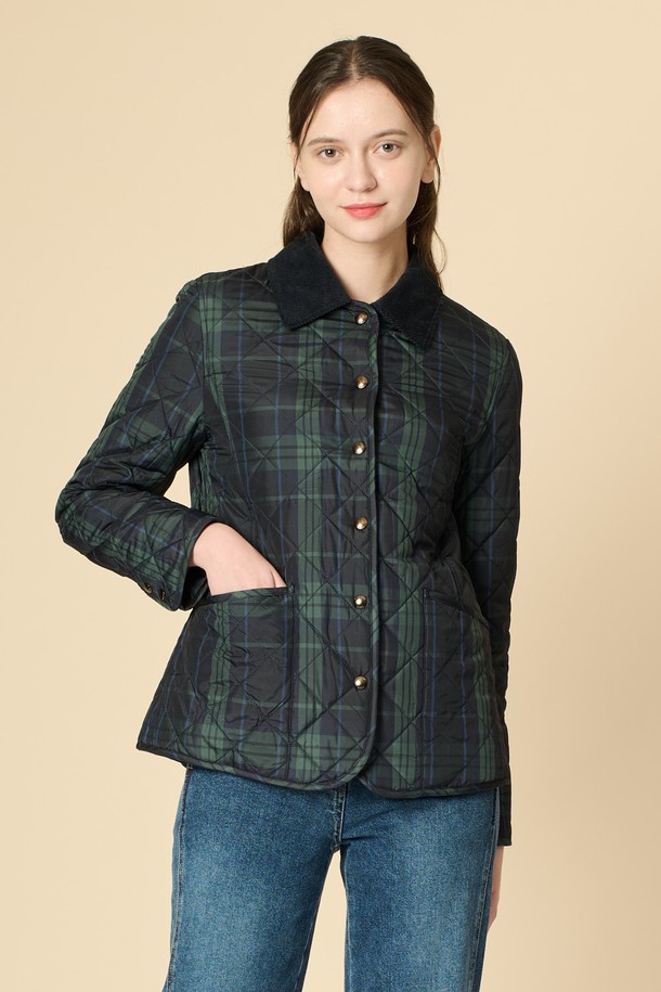 BCBG - 점퍼 - [24WT] 코듀로이 블록 퀼팅 점퍼 - DARK GREEN  B4W9R13043