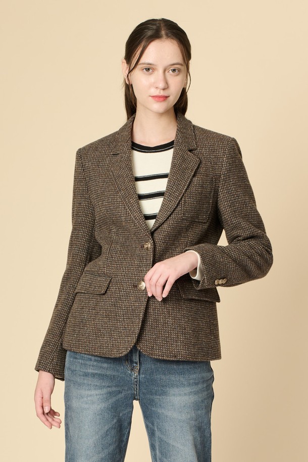 BCBG - 자켓 - [24WT]울 블랜드 싱글 자켓 - M BROWN B4W9J10979