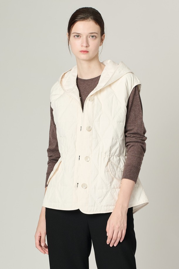 ALL&SUNDRY - 베스트 - [24WT]후디드 퀼팅 패딩 VEST - IVORY A4W9V50113