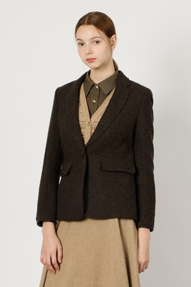 BCBG - 자켓 - [24WT] 클래식 헤링본 자켓 - DARK BROWN B4W9J10375