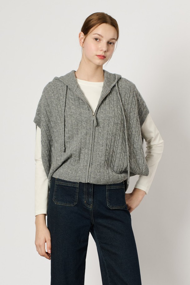 BCBG - 베스트 - [24WT] 케이블 후드 케이프 - MULTI M GRAY B4W9K50697