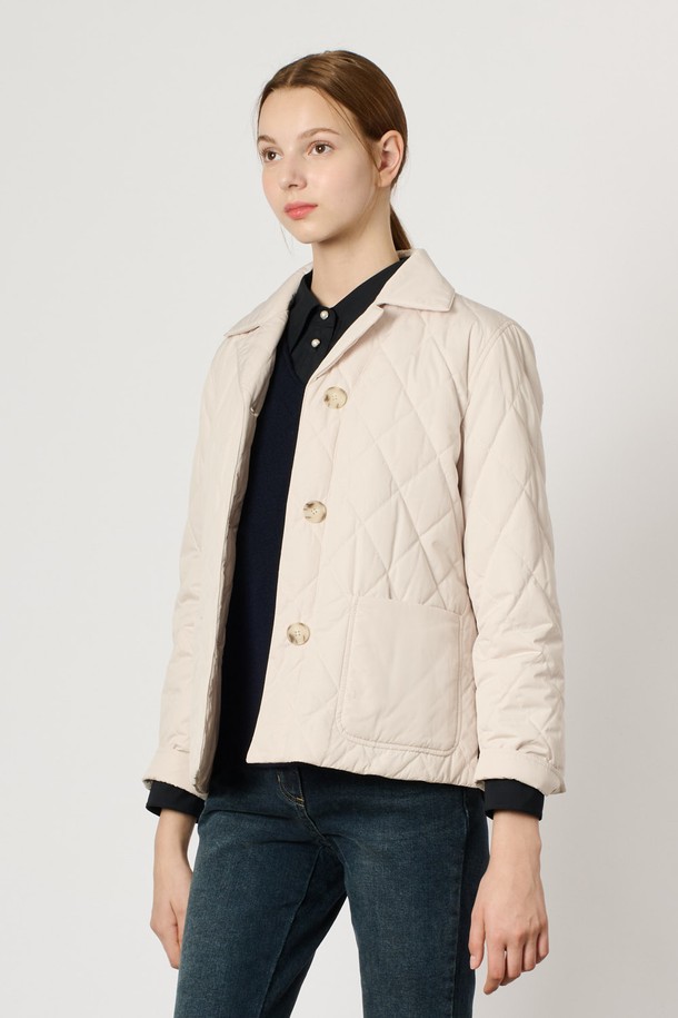 BCBG - 패딩 - [24WT] 퀼티드 카라 패딩 점퍼 - LIGHT BEIGE B4W9R13771