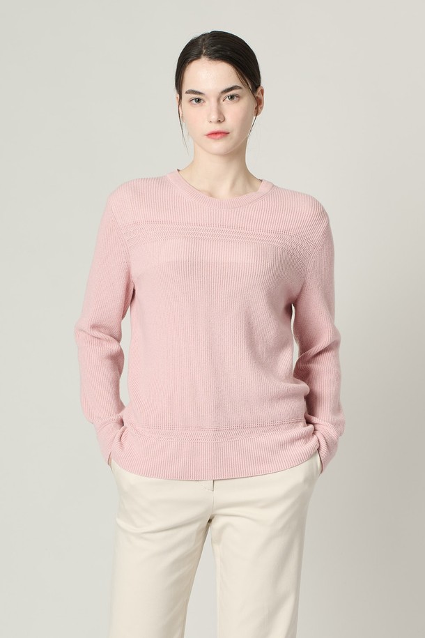 ALL&SUNDRY - 스웨터 - [24WT] RIB 블럭 라운드넥 니트 탑 - LIGHT PINK A4W9K30521