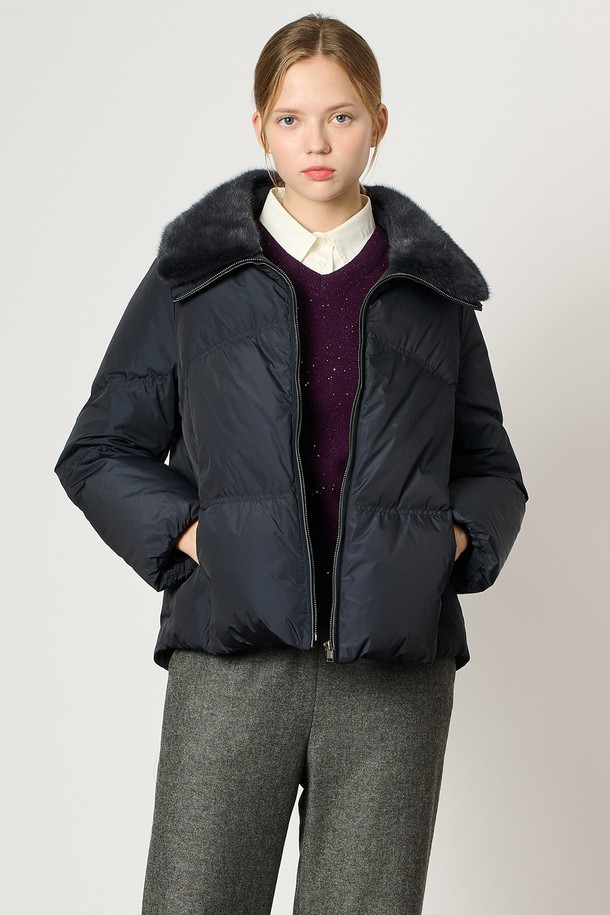 BCBG - 패딩 - [24WT] 탈부착 밍크카라 다운 - NAVY B4WAF83155