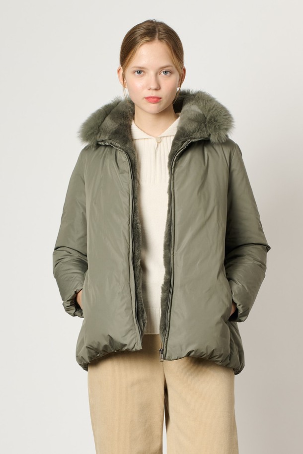 BCBG - 패딩 - [24WT] 폭스 퍼 벨트 다운 - LIGHT KHAKI B4WAF83281