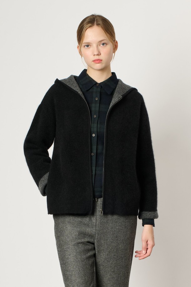 BCBG - 가디건 - [24WT] 라쿤 캐시 후드 집업 - CHARCOAL GRAY B4WAK11598