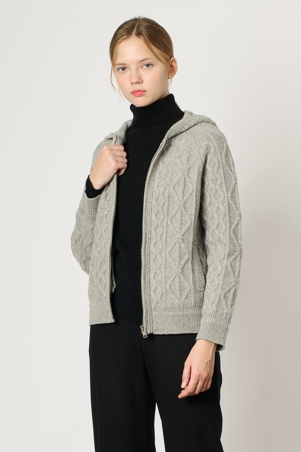 BCBG - 가디건 - [24WT] 캐시블랜딩 케이블 후드 니트 점퍼 - MULTI M GRAY B4WAK12097