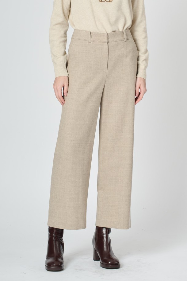 BCBG - 롱/미디팬츠 - [24WT] 울 블랜드 백밴딩 팬츠 -2 - LIGHT BEIGE B4WBP34571