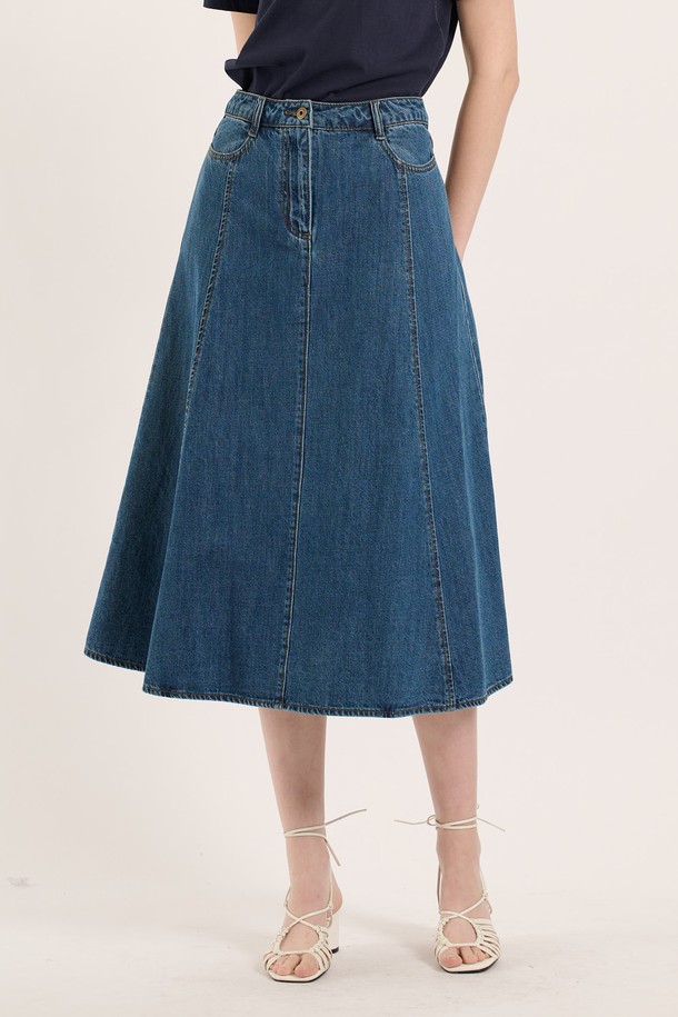 BCBG - 미디스커트 - [25SM] 훌 데님 스커트 - M BLUE B5B3S25253