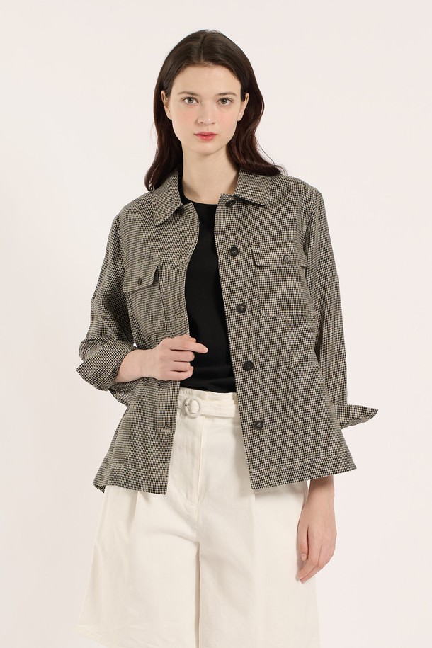 BCBG - 점퍼 - [25SM] 린넨체크 점퍼 - DARK BEIGE B5B3R15873