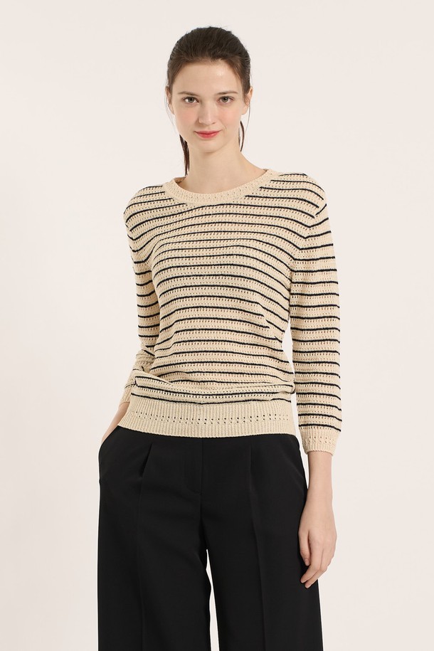 BCBG - 스웨터 - [25SM] 릴리 스트라이프 풀오버 - NAVY B5B3K40755