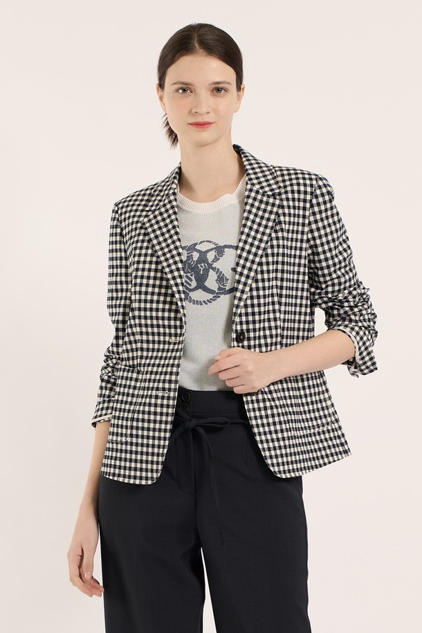 BCBG - 자켓 - [25SM] 체크 싱글 자켓 - DARK NAVY B5B4J13156
