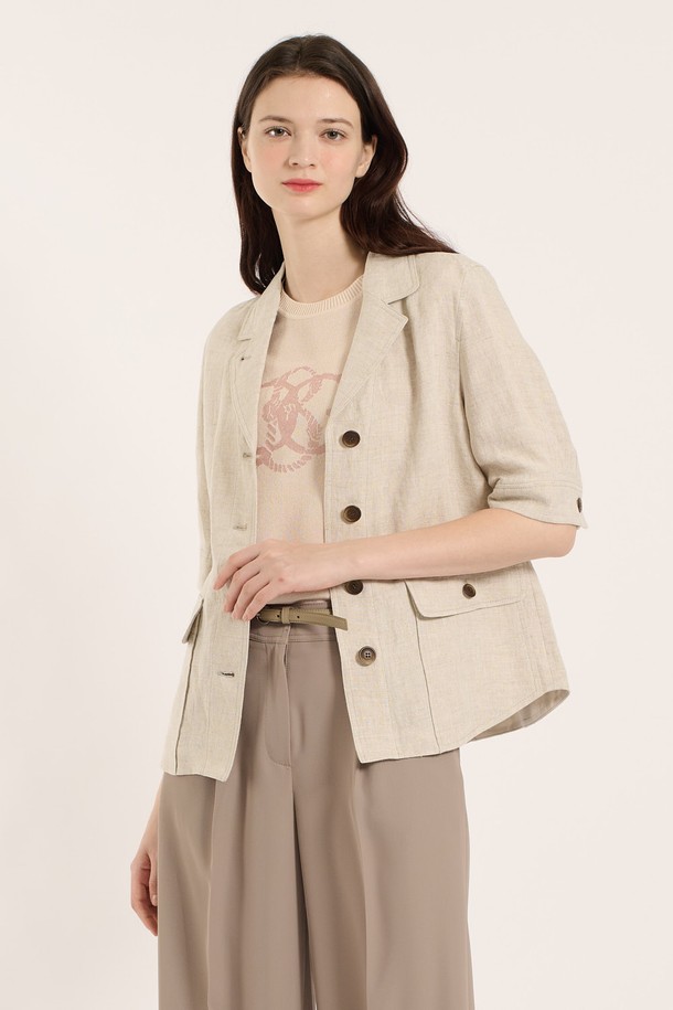 BCBG - 자켓 - [25SM] 아웃포켓 반팔 자켓 - OATMEAL B5B4J12377