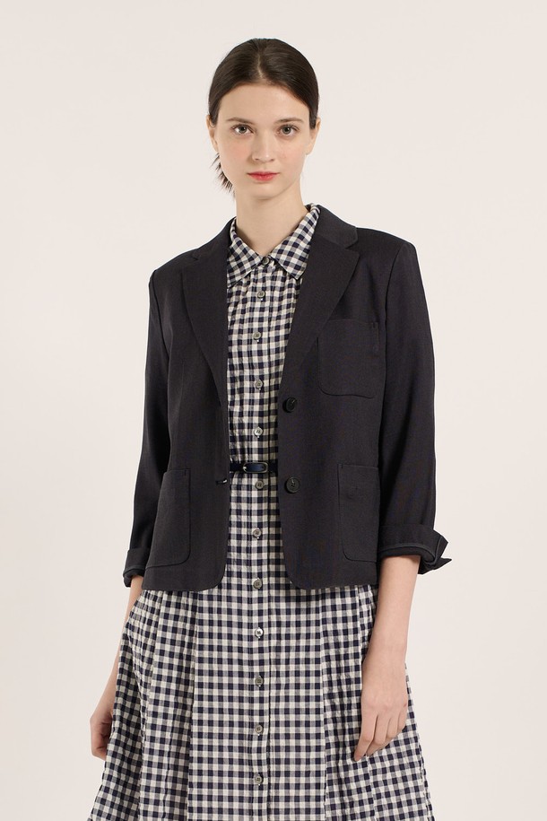 BCBG - 자켓 - [25SM] 린넨 크롭 자켓 - NAVY B5B4J12055
