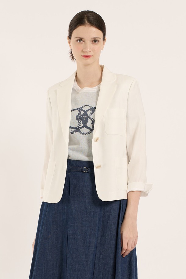 BCBG - 자켓 - [25SM] 린넨 크롭 자켓 - WHITE B5B4J12010