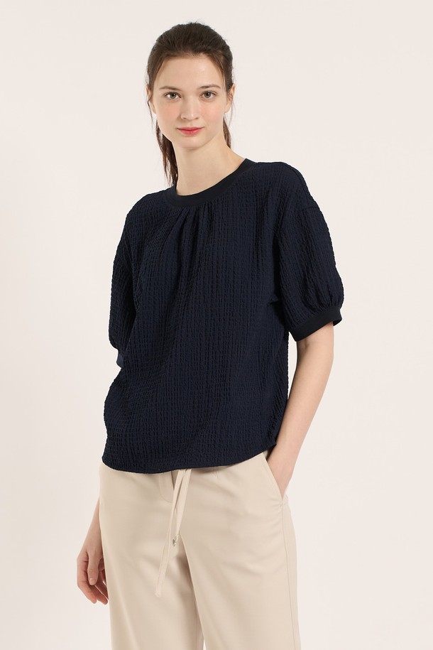 BCBG - 블라우스 - [25SM] 쉐이크 반팔 블라우스 - DARK NAVY B5B4B48356