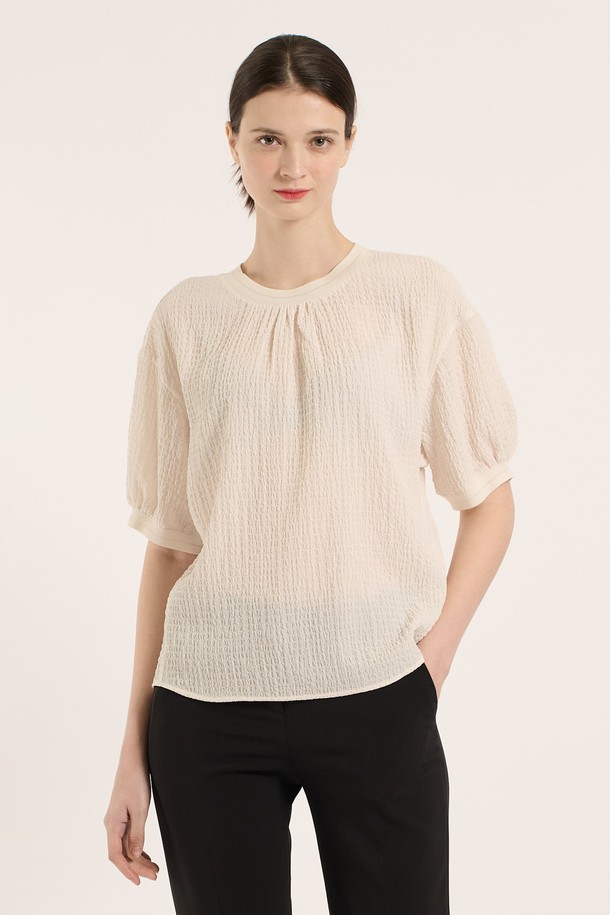 BCBG - 블라우스 - [25SM] 쉐이크 반팔 블라우스 - CREAM B5B4B48314