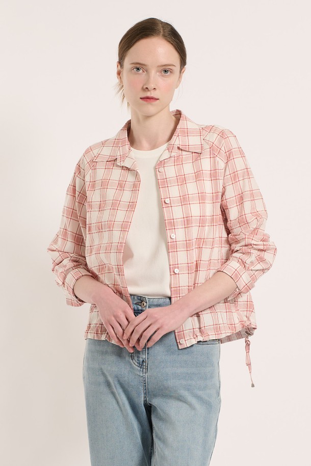 BCBG - 셔츠 - [25SU] 레글런 체크 셔츠 - ORANGE B5M4B48134