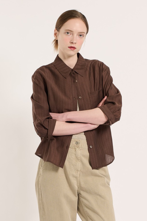 BCBG - 셔츠 - [25SU] 세로결 텐셀 셔츠 - BROWN B5M4B48374