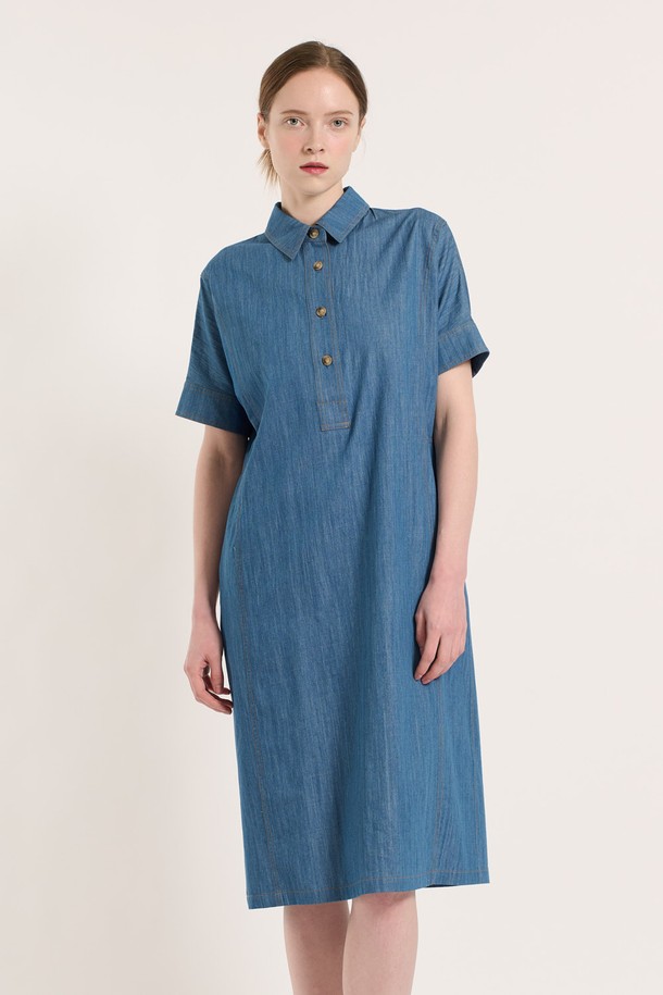 BCBG - 데님 원피스 - [25SU] 데님 스트레이트 원피스 - INDIGO B5M4O68160