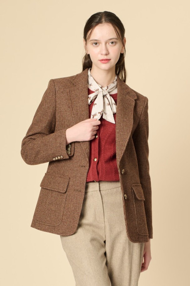 BCBG - 자켓 - [24WT]울 블랜드 트위드 자켓 - BURGUNDY B4W9J10865