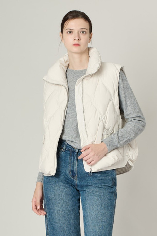 ALL&SUNDRY - 패딩 - [24WT]하이넥 구스 VEST - IVORY A4W9G87013