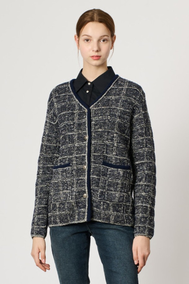 BCBG - 가디건 - [24WT] 트위드 니트 가디건 - DARK NAVY B4W9K10156