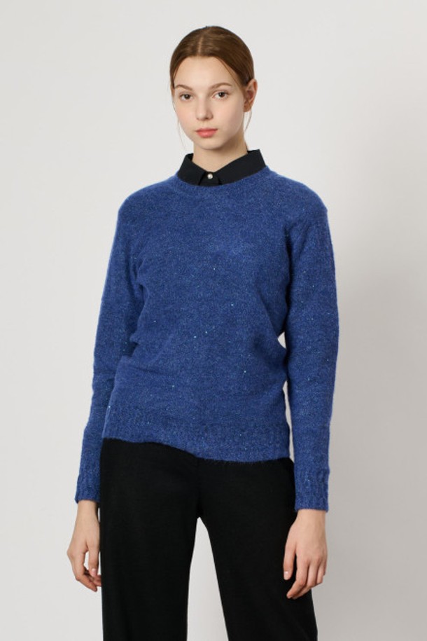 BCBG - 스웨터 - [24WT] 시퀸 라운드 니트 풀오버 - M BLUE B4W9K40153