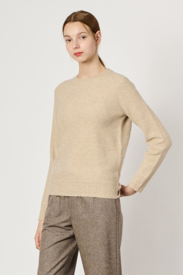 BCBG - 스웨터 - [24WT] 시퀸 라운드 니트 풀오버 - M BEIGE B4W9K40172