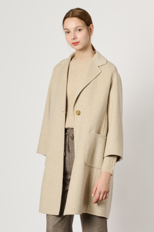 BCBG - 코트 - [24WT] 울 캐시 블랜딩 핸드메이드 코트 - LIGHT BEIGE B4WAH83471