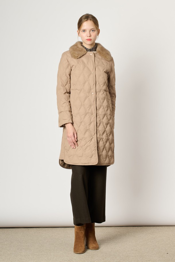 BCBG - 패딩 - [24WT] 밍크 퍼 퀼팅 다운 - CAMEL B4WAF85080