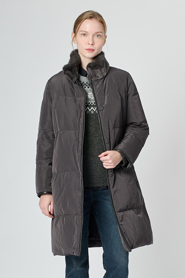 BCBG - 패딩 - [24WT] 밍크 무스탕 카라 다운 - DARK GRAY B4WAF83017