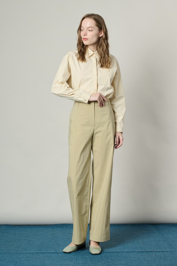 ALL&SUNDRY - 롱/미디팬츠 - [25SS] 면혼방 롱와이드 팬츠 - LIGHT KHAKI A5S1P37681