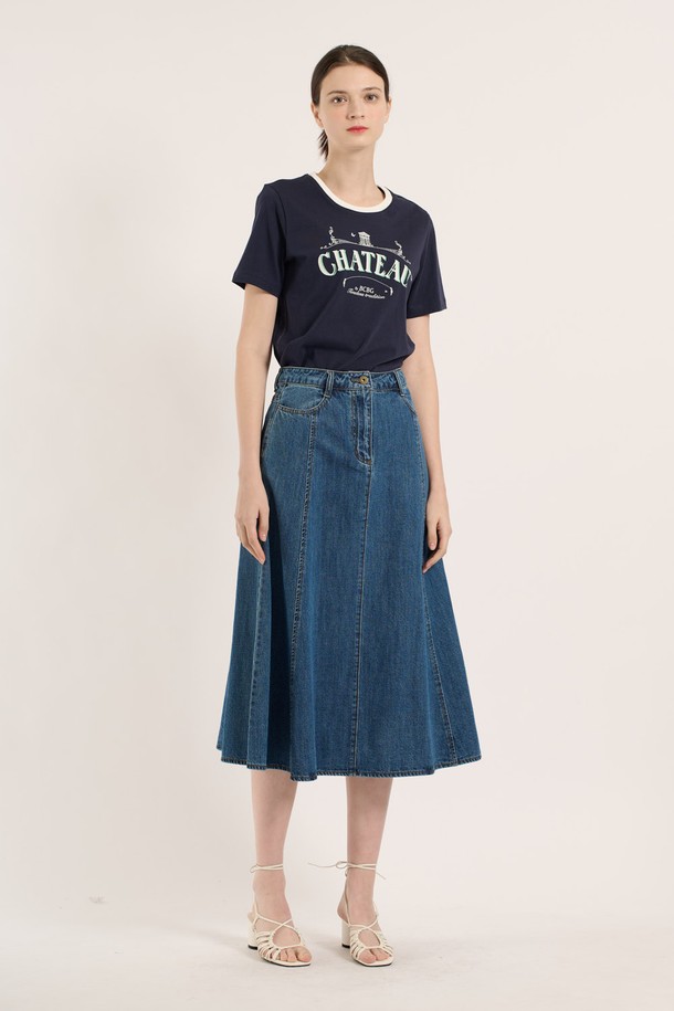 BCBG - 미디스커트 - [25SM] 훌 데님 스커트 - M BLUE B5B3S25253