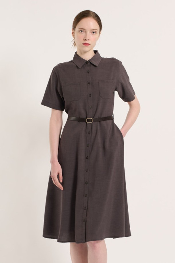 BCBG - 반소매 원피스 - [25SU] 벨티드 투포켓 원피스 - KHAKI B5M4O68345