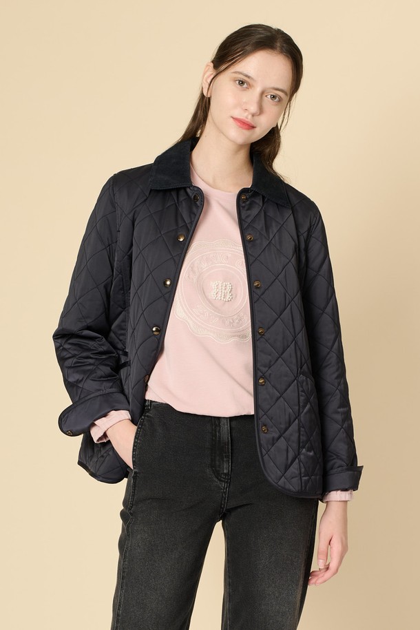 BCBG - 점퍼 - [24WT] 코듀로이 블록 퀼팅 점퍼 - NAVY B4W9R13055