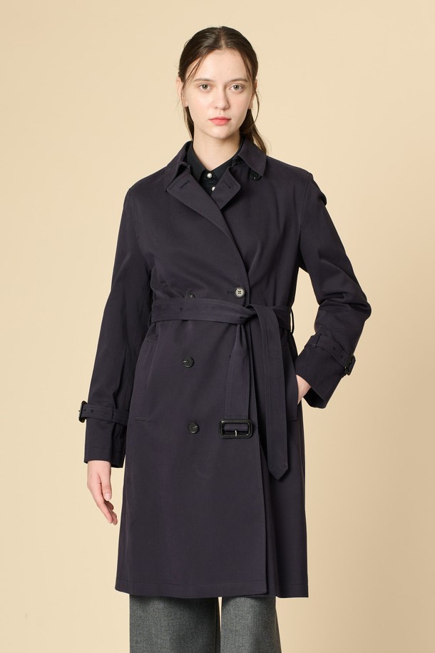 BCBG - 코트 / 패딩 - [24WT]벨티드 더블 트랜치코트 - NAVY B4W9N72055