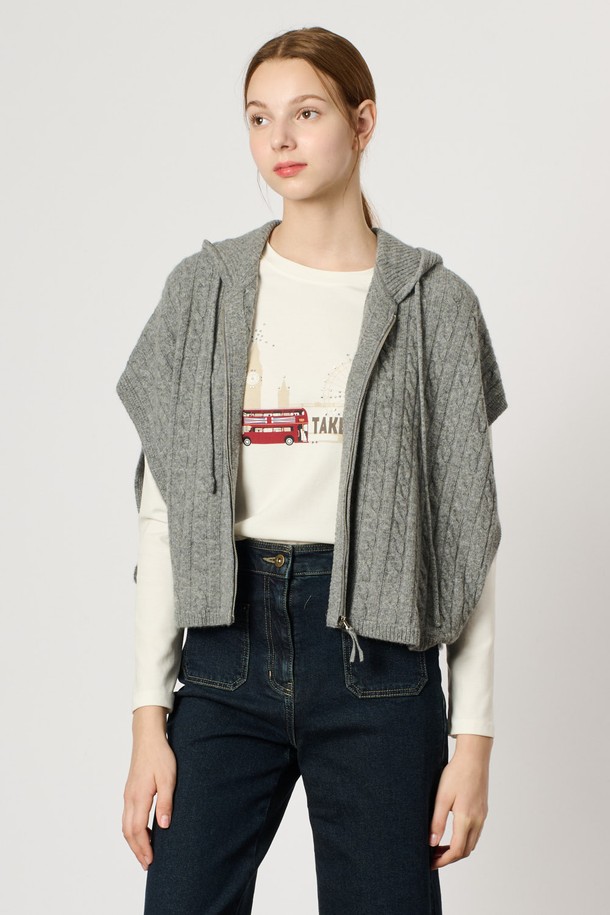 BCBG - 베스트 - [24WT] 케이블 후드 케이프 - MULTI M GRAY B4W9K50697