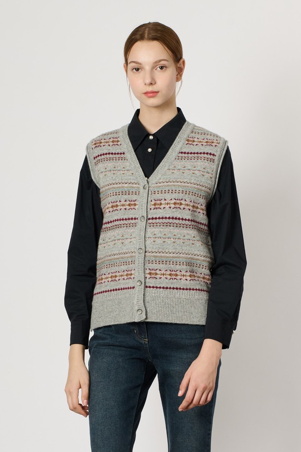 BCBG - 베스트 - [24WT] 페어아일 니트 베스트 - MULTI M GRAY B4WAK51697