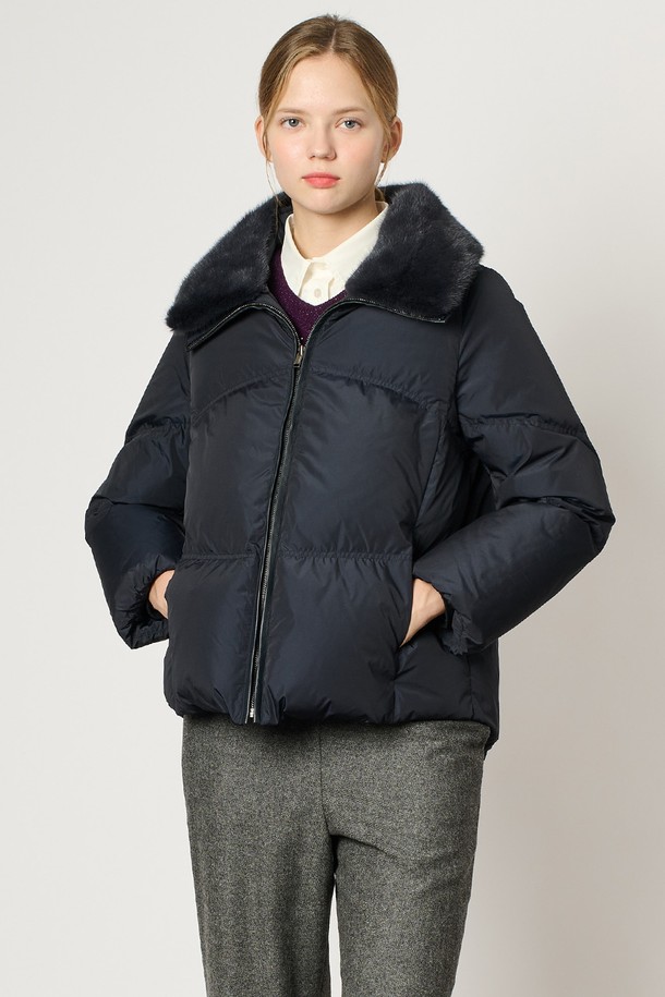 BCBG - 패딩 - [24WT] 탈부착 밍크카라 다운 - NAVY B4WAF83155