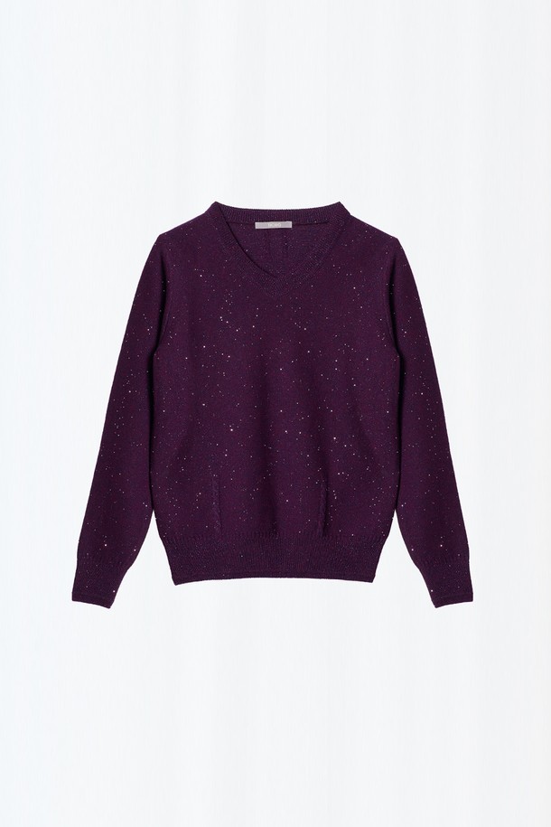 BCBG - 스웨터 - [24WT] 스팽글 울 브이넥 니트 - DARK PURPLE B4W9K41164