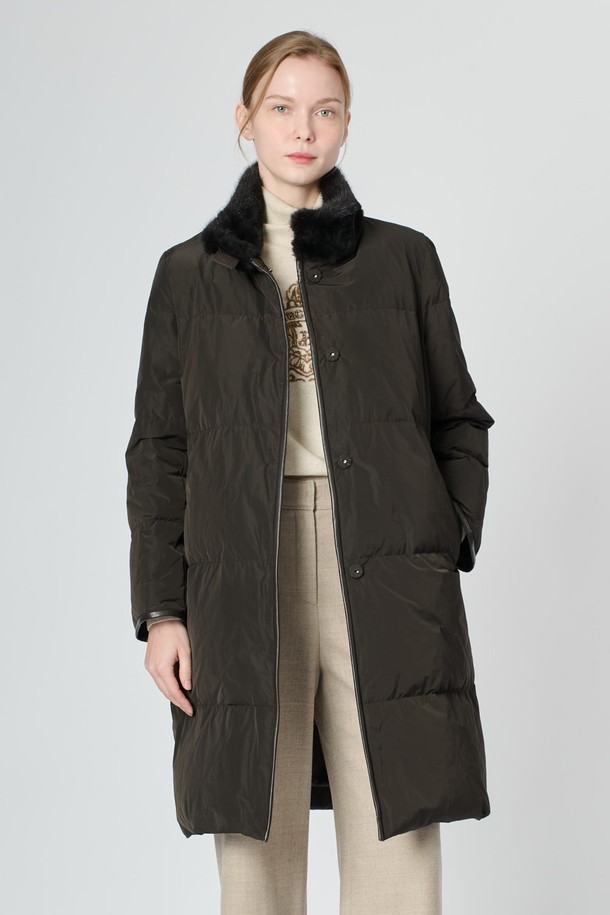 BCBG - 패딩 - [24WT] 밍크 무스탕 카라 다운 - DARK BROWN B4WAF83075