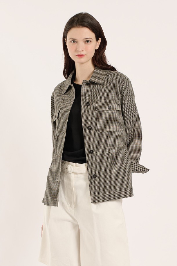 BCBG - 점퍼 - [25SM] 린넨체크 점퍼 - DARK BEIGE B5B3R15873